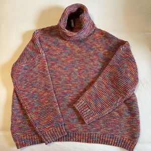 Anthropologie Raga Rainbow Multicolor Oversized Turtleneck Sweater Size Small/XS